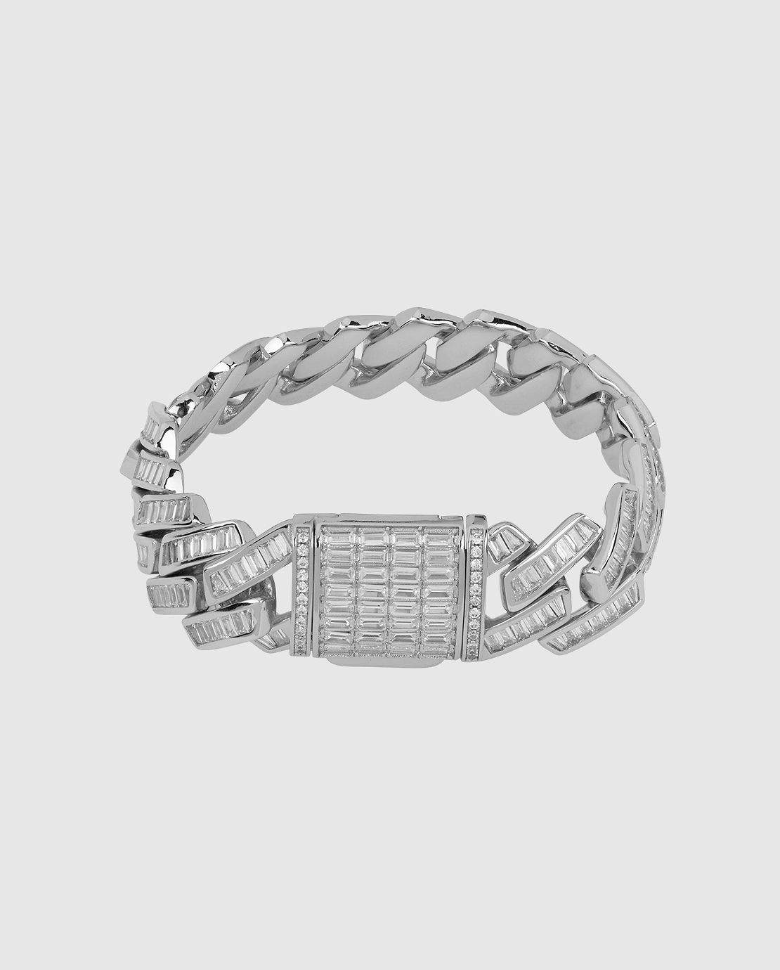 19mm Baguette Prong Link Bracelet - White Gold - Cernucci
