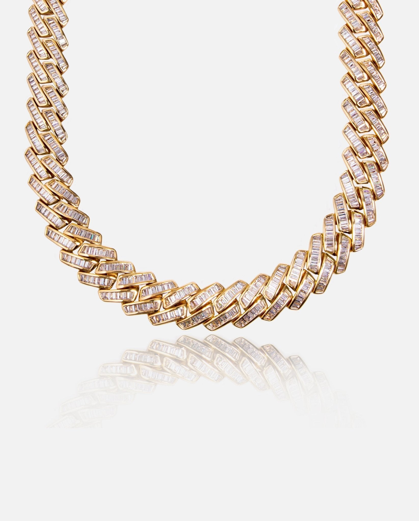 19mm Baguette Prong Link Chain - Gold - Cernucci