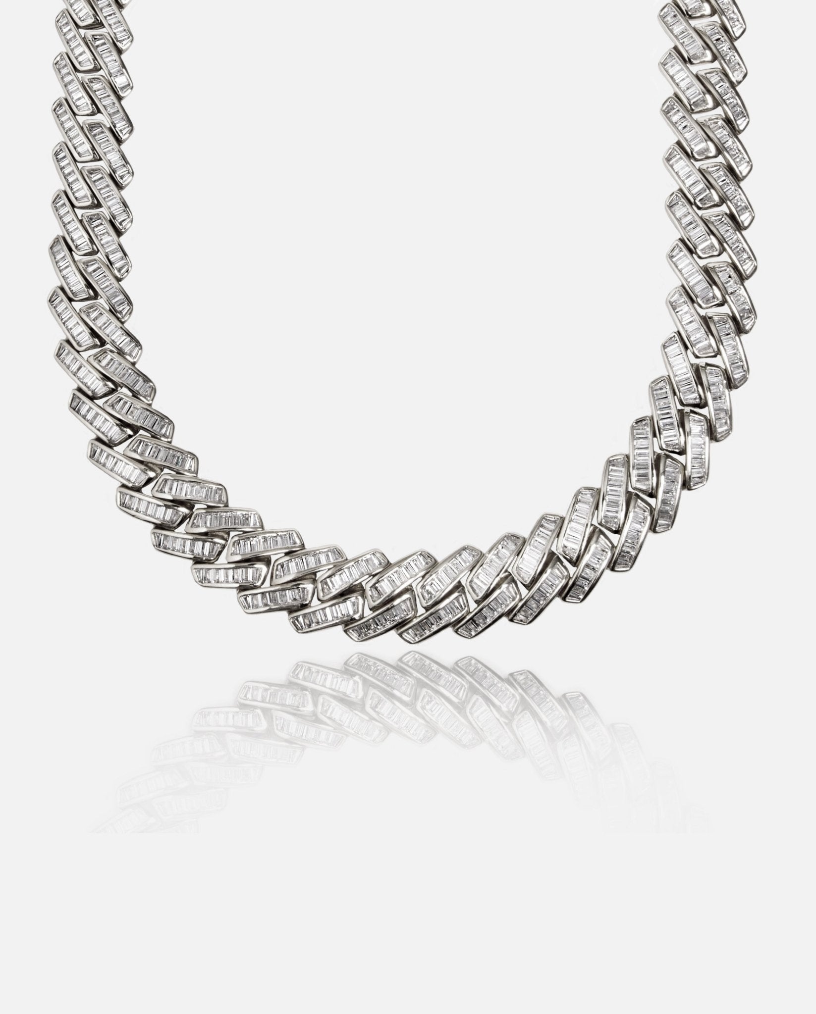 19mm Baguette Prong Link Chain - White Gold - Cernucci