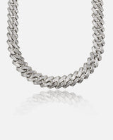 19mm Baguette Prong Link Chain - White Gold - Cernucci