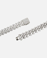 19mm Baguette Prong Link Chain - White Gold - Cernucci