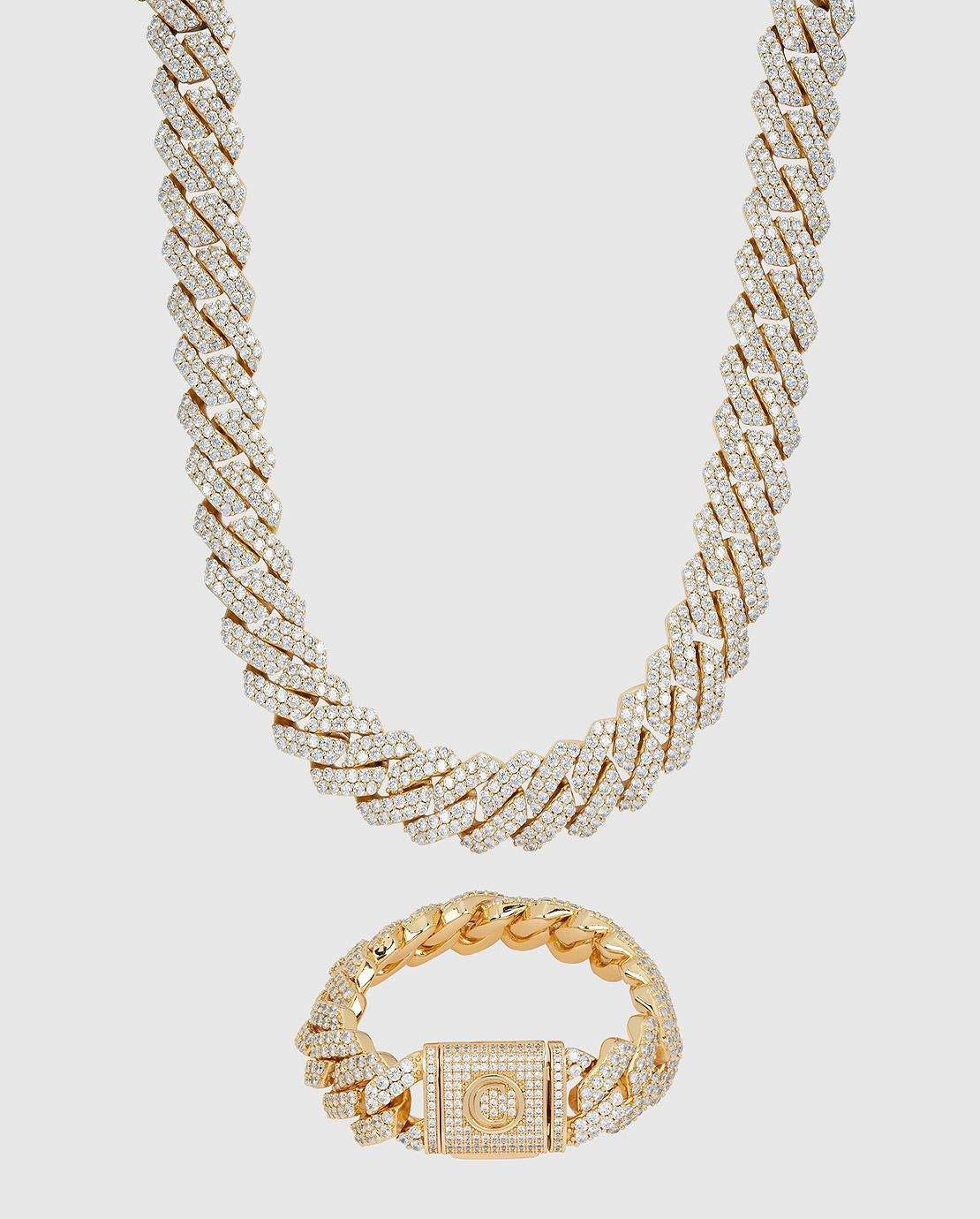 19mm Prong Link Chain + Bracelet Bundle - Gold - Cernucci