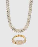 19mm Prong Link Chain + Bracelet Bundle - Gold - Cernucci