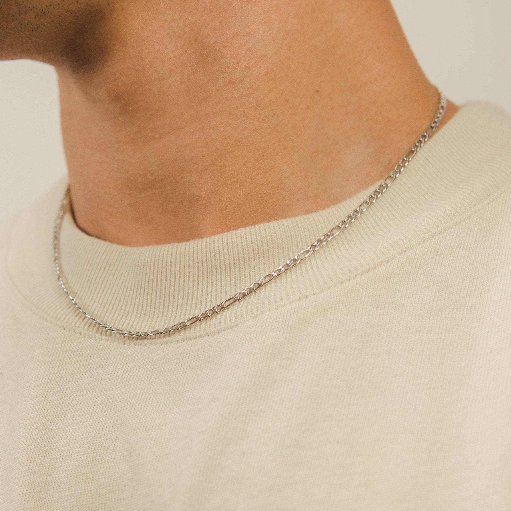 3mm Figaro Chain - White Gold - Cernucci