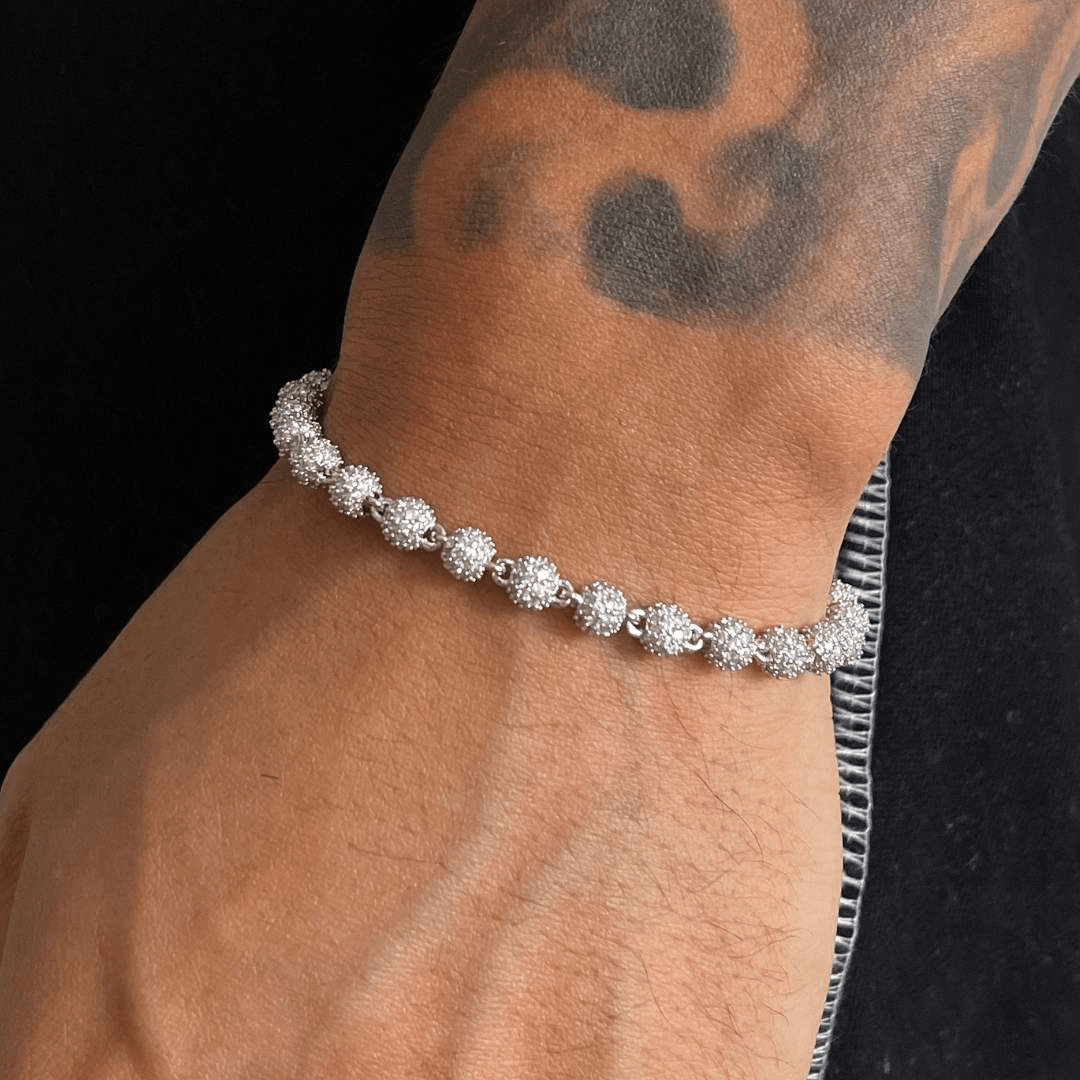 5mm Iced Ball Bracelet - White Gold - Cernucci