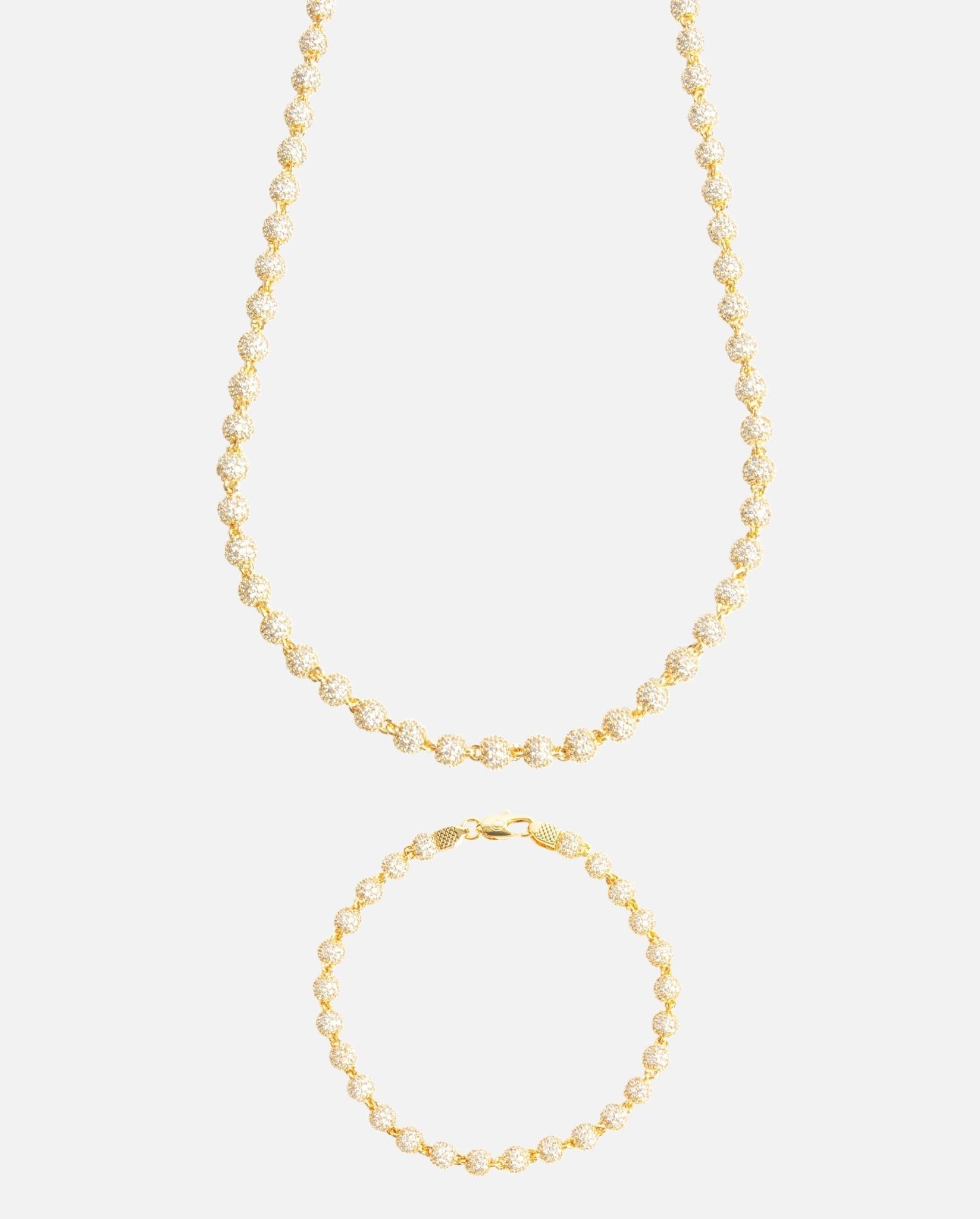 5mm Iced Ball Chain + Bracelet Bundle - Gold - Cernucci