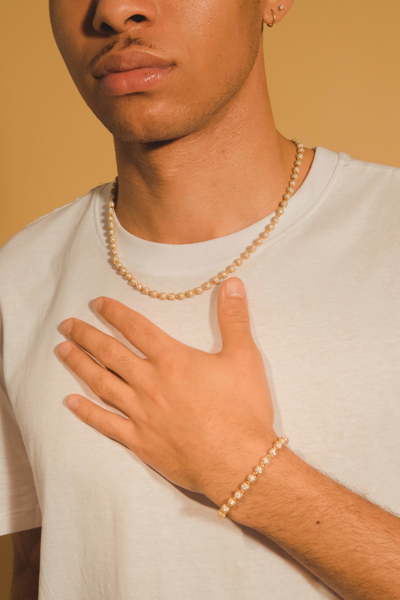 5mm Iced Ball Chain + Bracelet Bundle - Gold - Cernucci