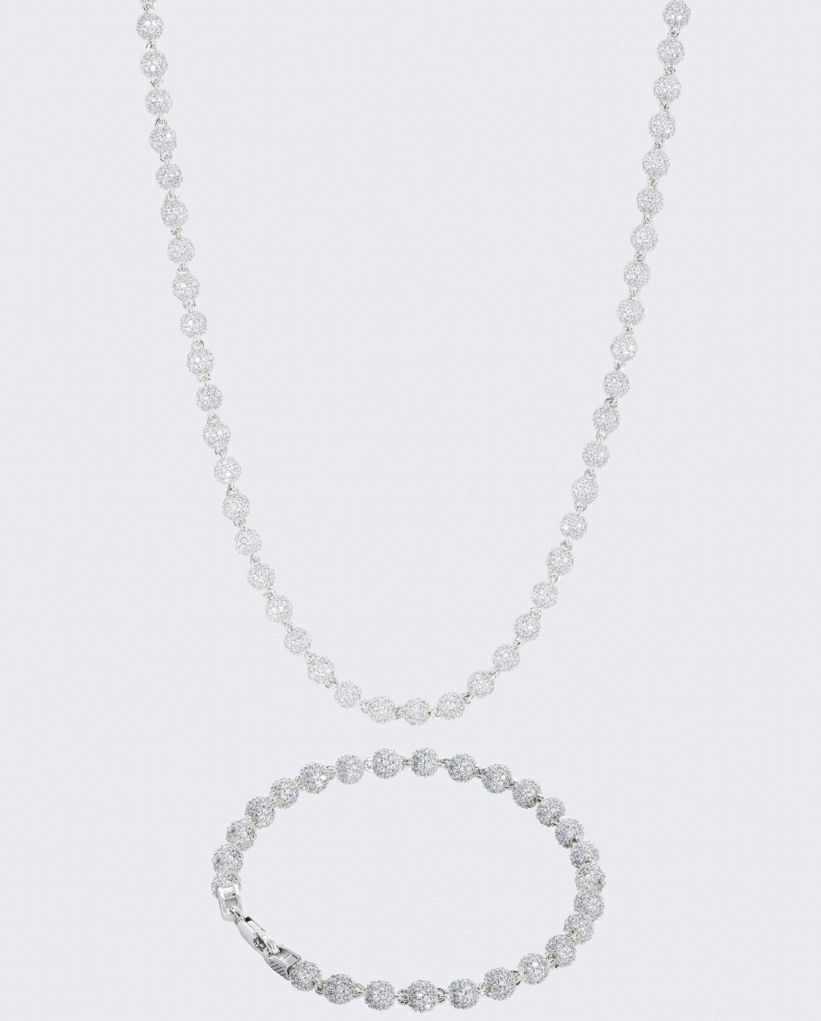 5mm Iced Ball Chain + Bracelet Bundle - White Gold - Cernucci