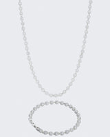 5mm Iced Ball Chain + Bracelet Bundle - White Gold - Cernucci