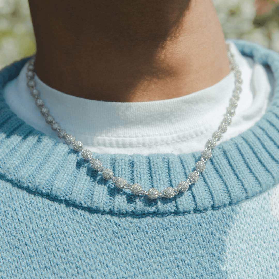 5mm Iced Ball Chain - White Gold - Cernucci