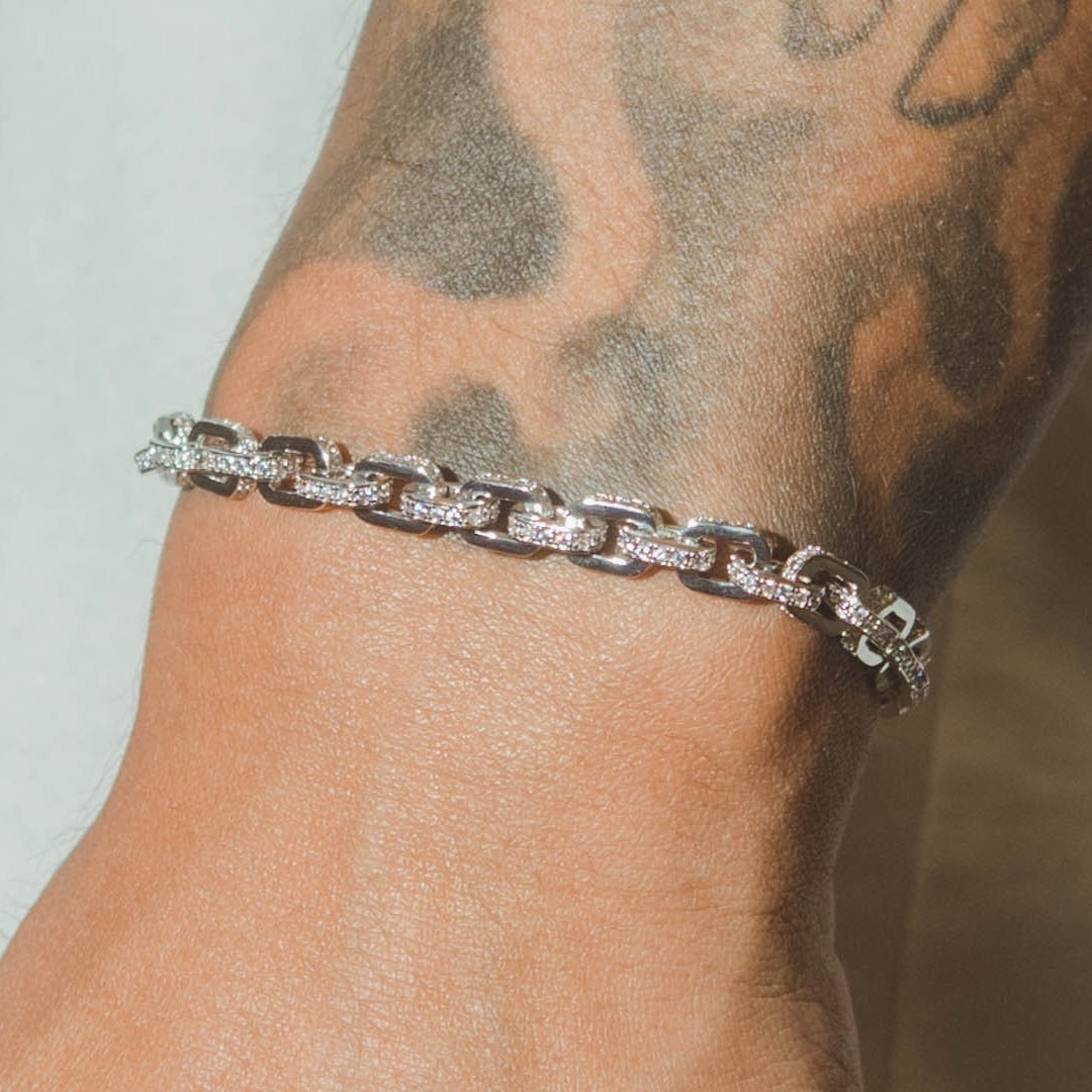 5mm Iced Box Bracelet - White Gold - Cernucci