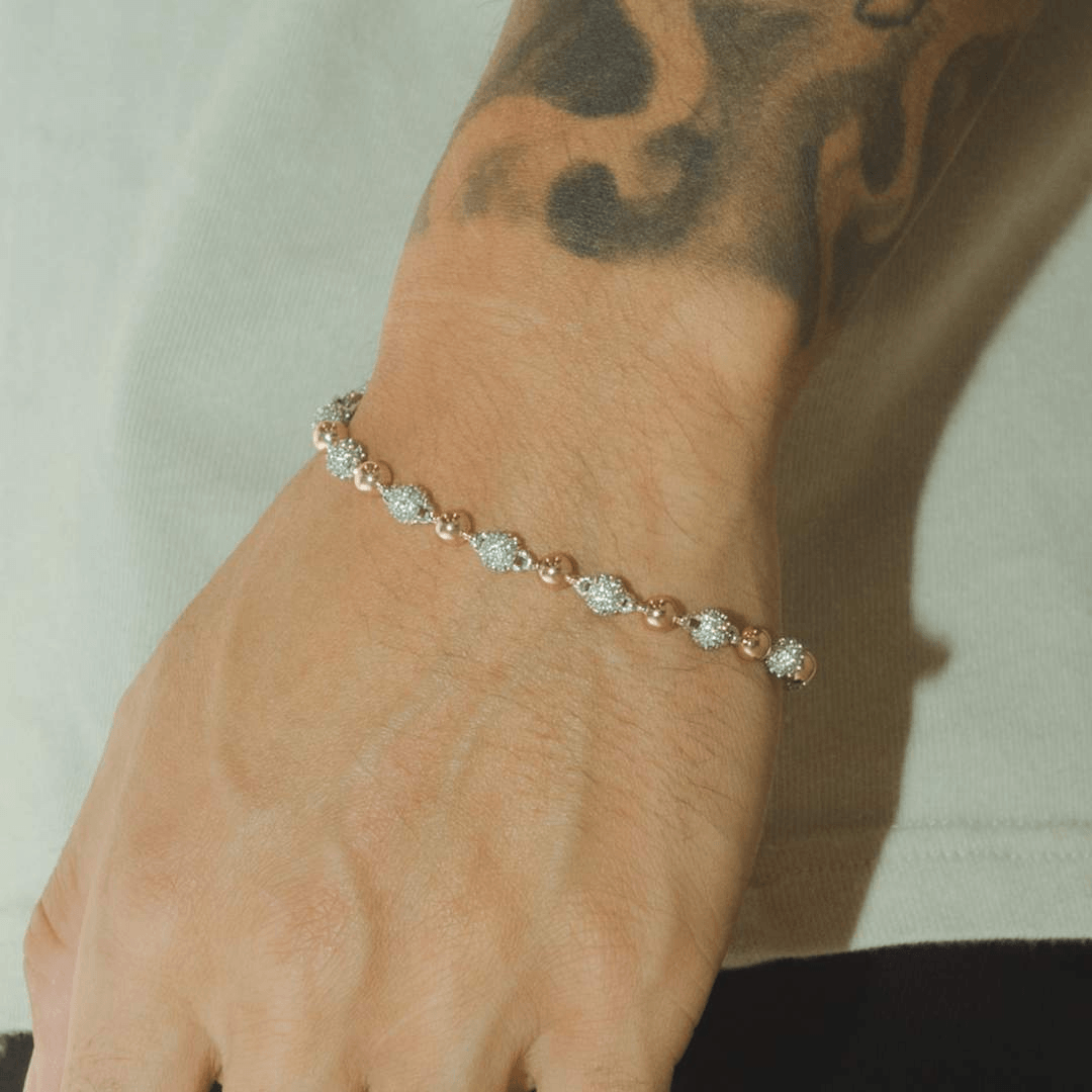5mm Iced & Plain Ball Bracelet - 2 Tone - Cernucci