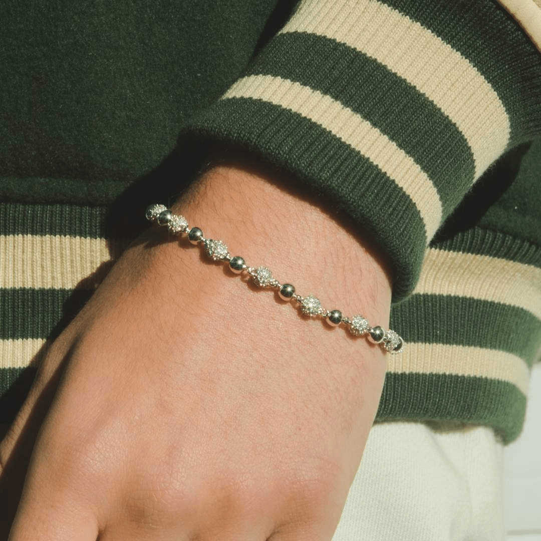 5mm Iced & Plain Ball Bracelet - White Gold - Cernucci