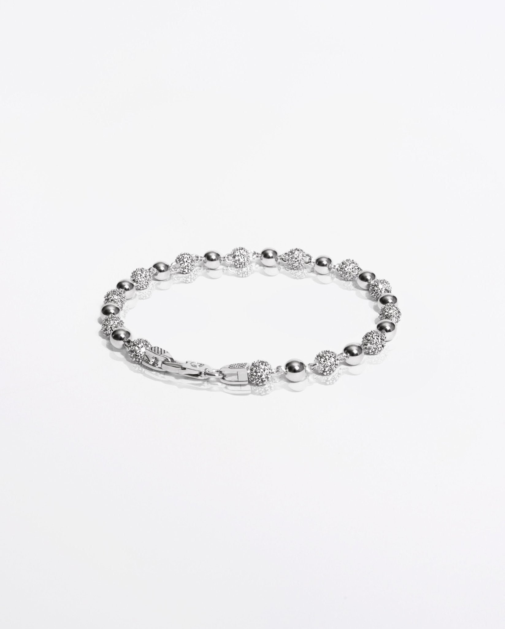 5mm Iced & Plain Ball Bracelet - White Gold - Cernucci