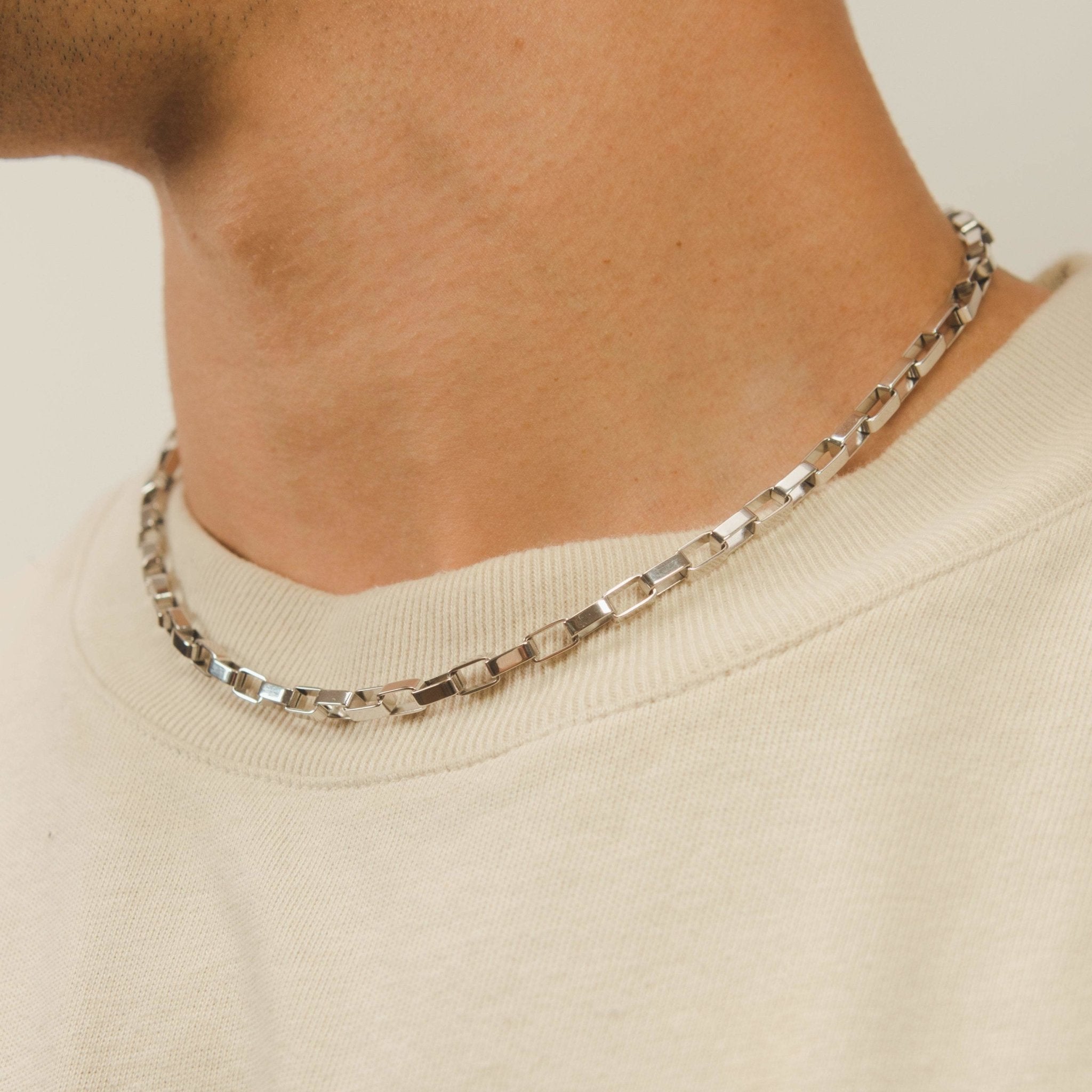5mm Long Box Chain - White Gold - Cernucci