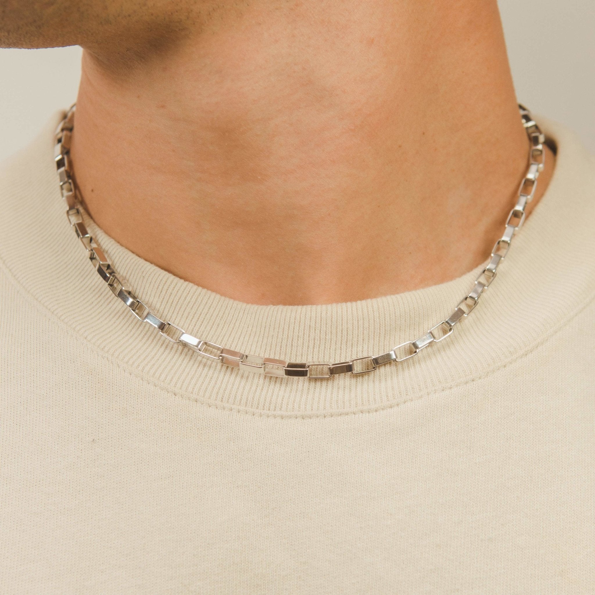 5mm Long Box Chain - White Gold - Cernucci