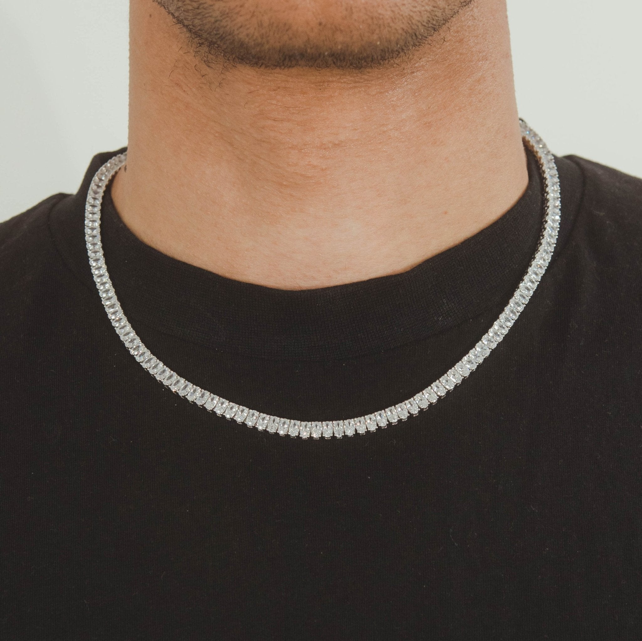 5mm Oval Tennis Chain - White Gold - Cernucci