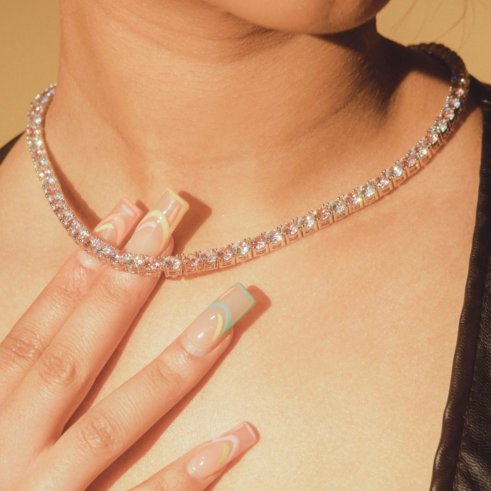 5mm Tennis Necklace - Pink & White - Cernucci