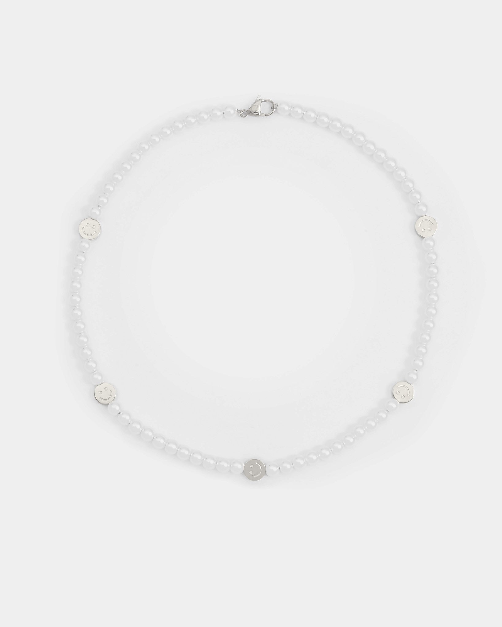 6mm Pearl & Face Motif Necklace - White Gold