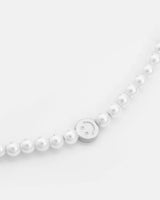6mm Pearl & Face Motif Necklace - White Gold