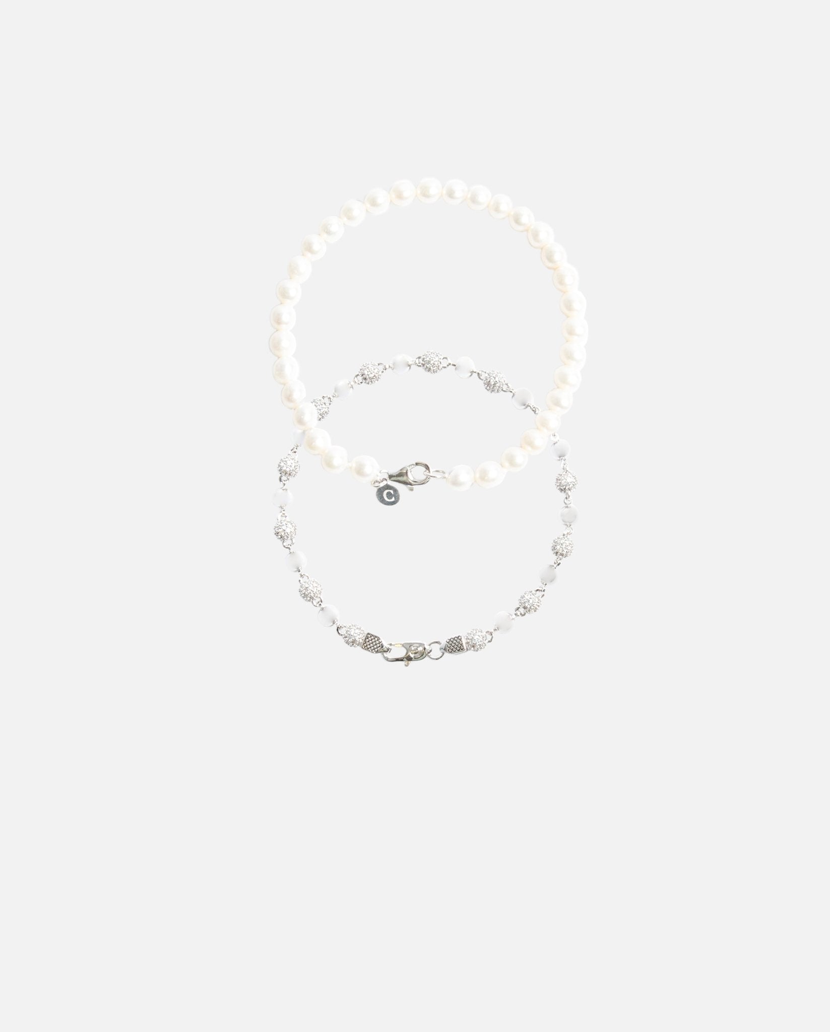 6mm Pearl Bracelet + 5mm Iced Ball Bracelet Bundle - Cernucci