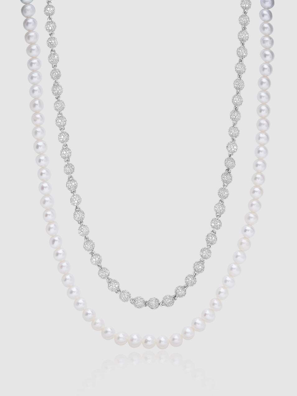 6mm Pearl Necklace + 5mm Iced Ball Chain Bundle - Cernucci