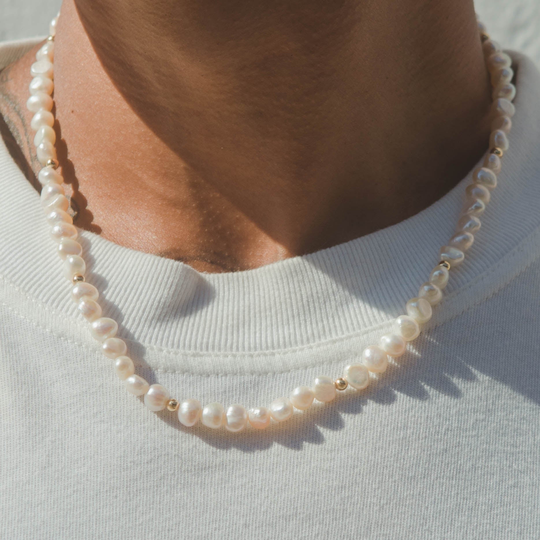 7mm Baroque Pearl Necklace - Gold - Cernucci
