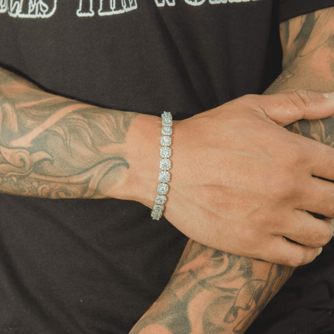 7mm Clustered Tennis Bracelet - White Gold - Cernucci