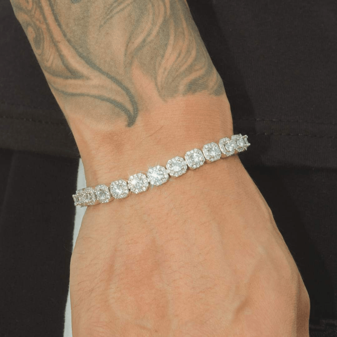 7mm Clustered Tennis Bracelet - White Gold - Cernucci
