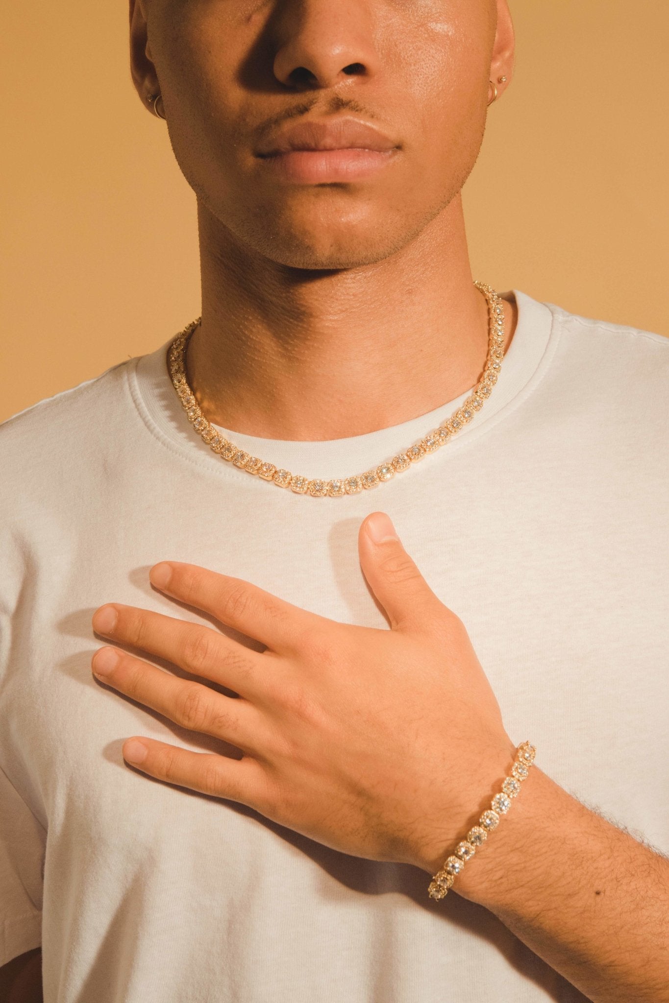 7mm Clustered Tennis Chain + Bracelet Bundle - Gold - Cernucci