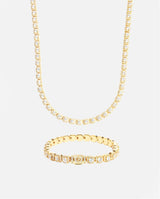 7mm Clustered Tennis Chain + Bracelet Bundle - Gold - Cernucci