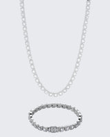 7mm Clustered Tennis Chain + Bracelet Bundle - White Gold - Cernucci