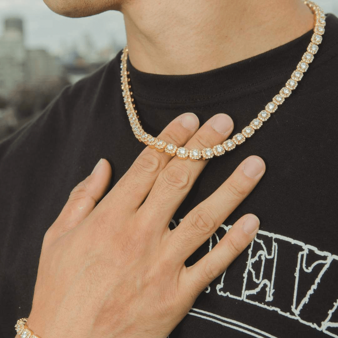 7mm Clustered Tennis Chain - Gold - Cernucci