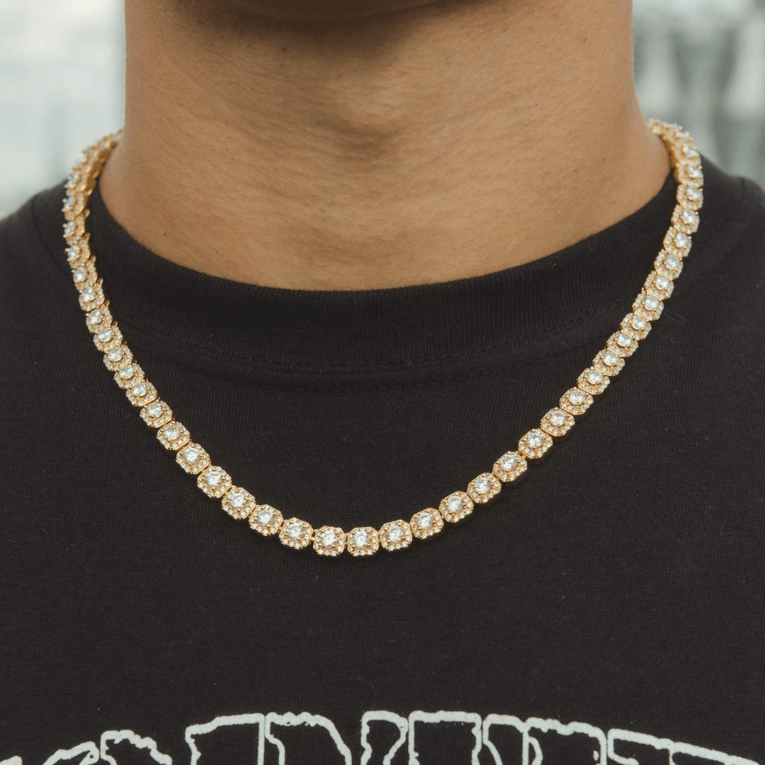 7mm Clustered Tennis Chain - Gold - Cernucci