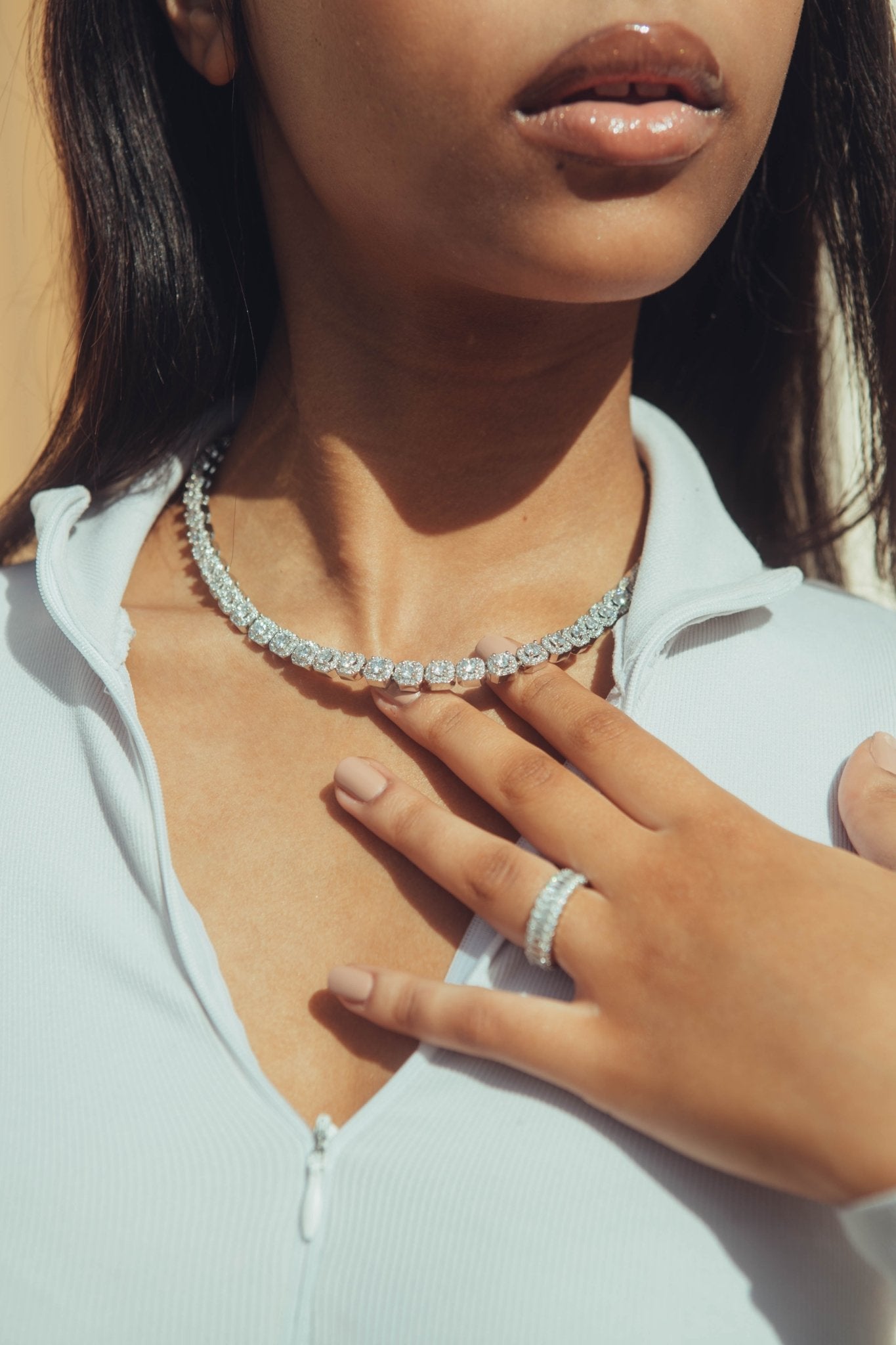 7mm Clustered Tennis Chain - White Gold - Cernucci