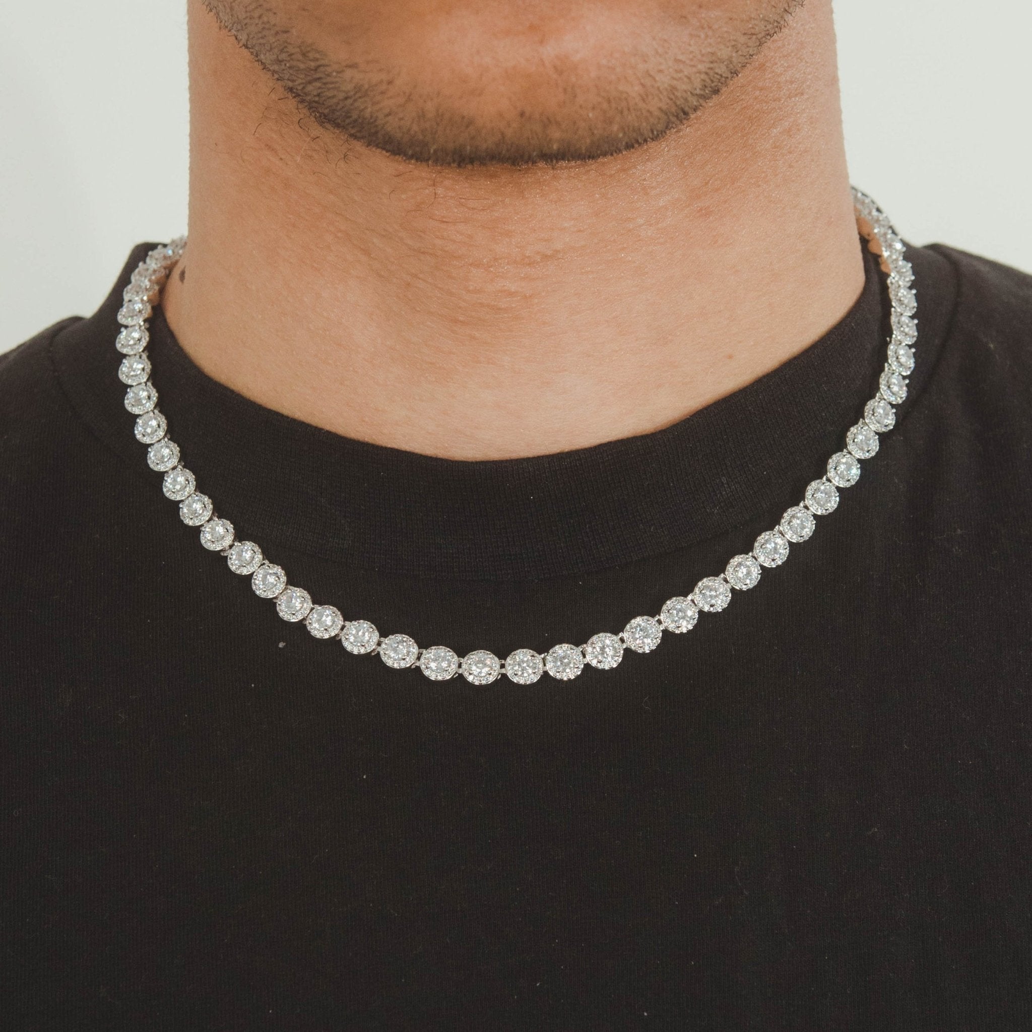 7mm Flower Tennis Chain - White Gold - Cernucci