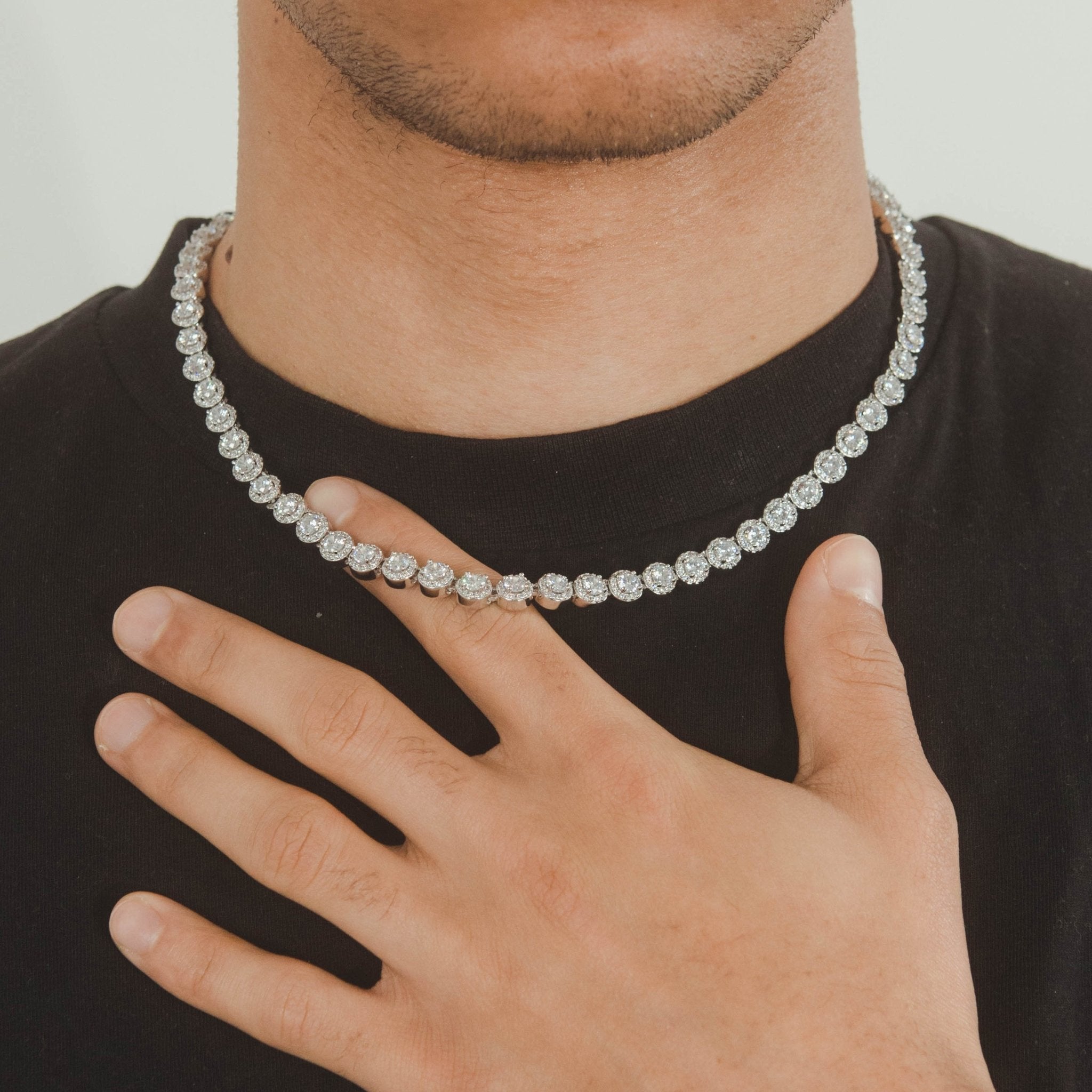 7mm Flower Tennis Chain - White Gold - Cernucci
