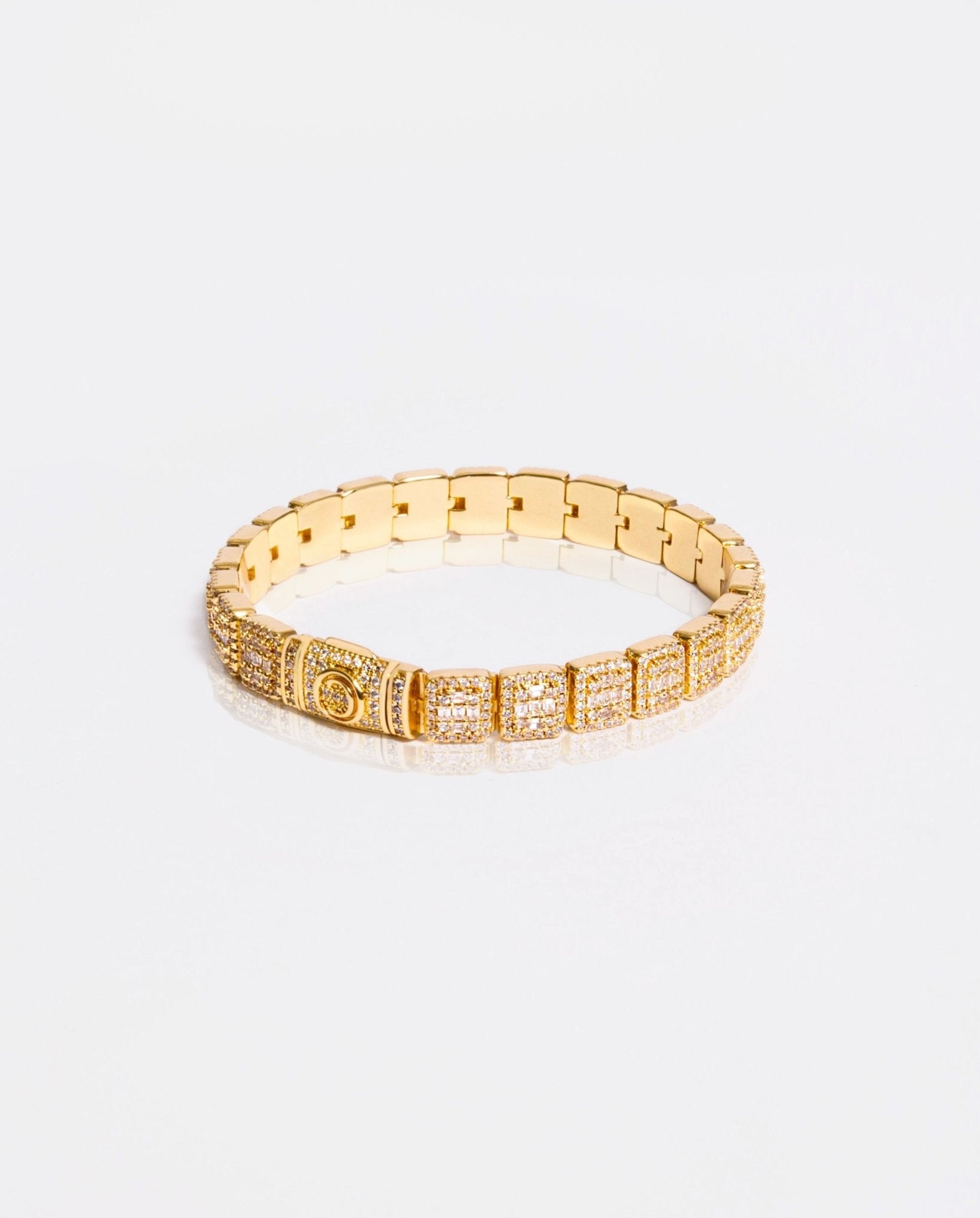 8mm Clustered Baguette Tennis Bracelet - Gold - Cernucci