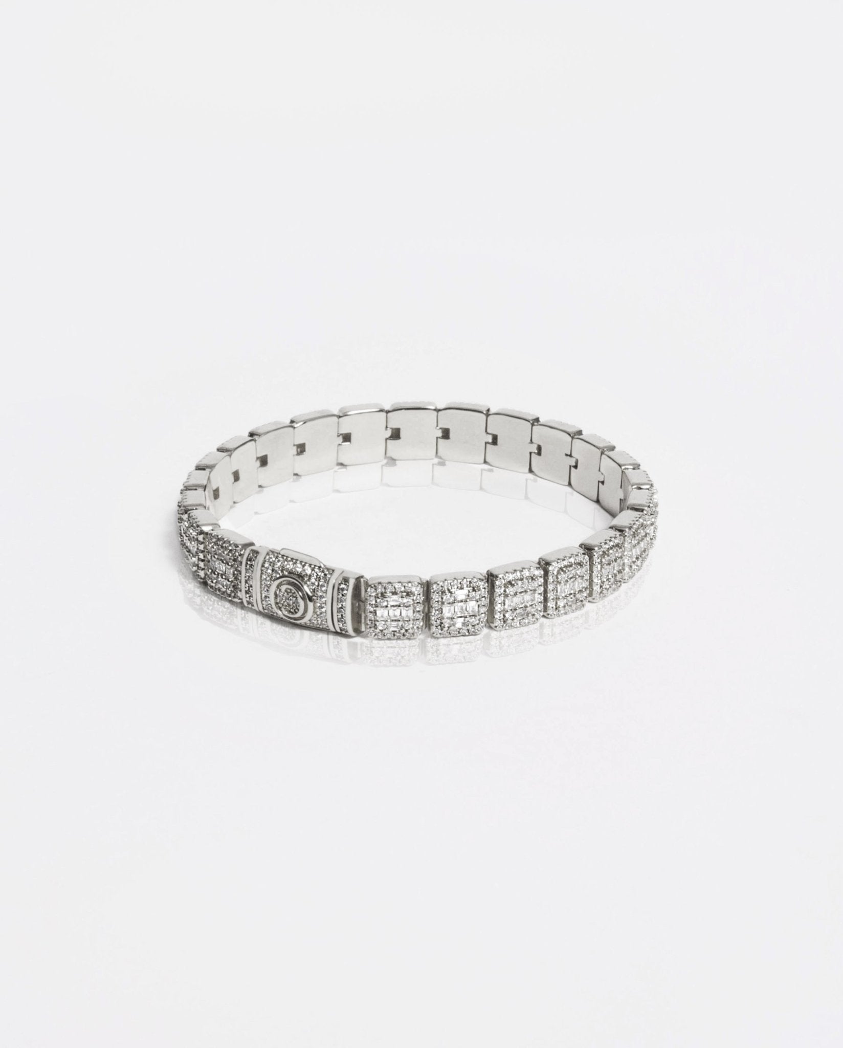 8mm Clustered Baguette Tennis Bracelet - White Gold - Cernucci