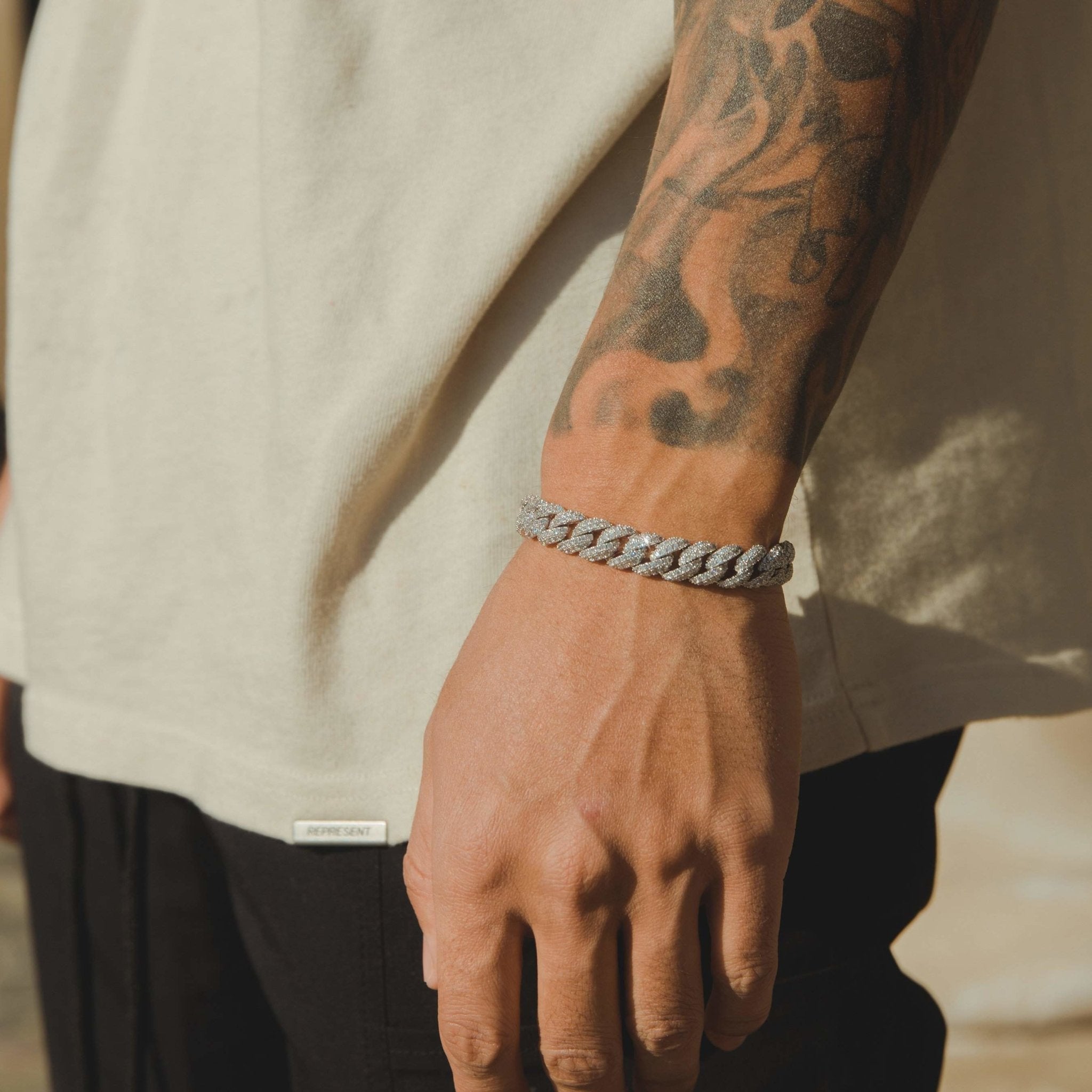 8mm Iced Cuban Link Bracelet - White Gold - Cernucci