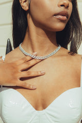 8mm Iced Cuban Link Chain - White Gold - Cernucci