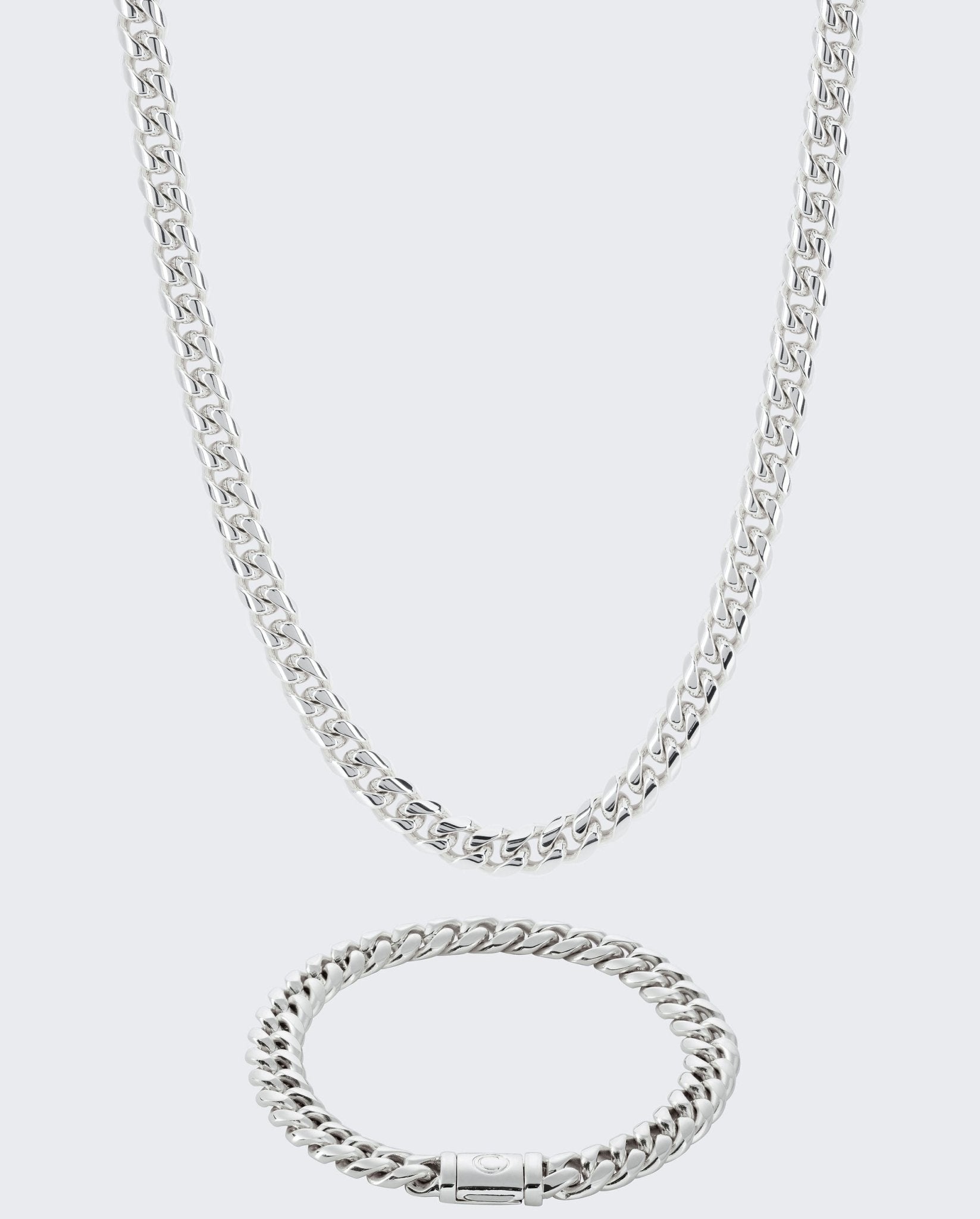 8mm Miami Cuban Chain + Bracelet Bundle - White Gold - Cernucci