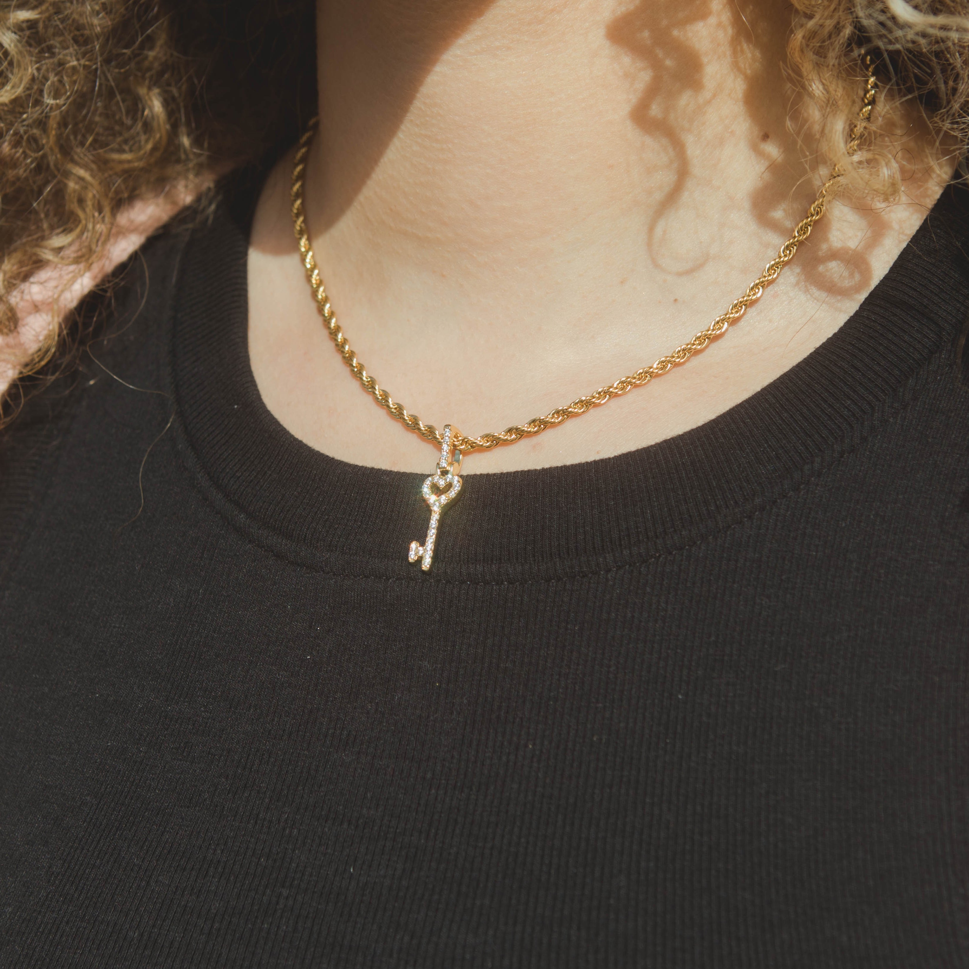 Iced Heart Key Pendant - Gold