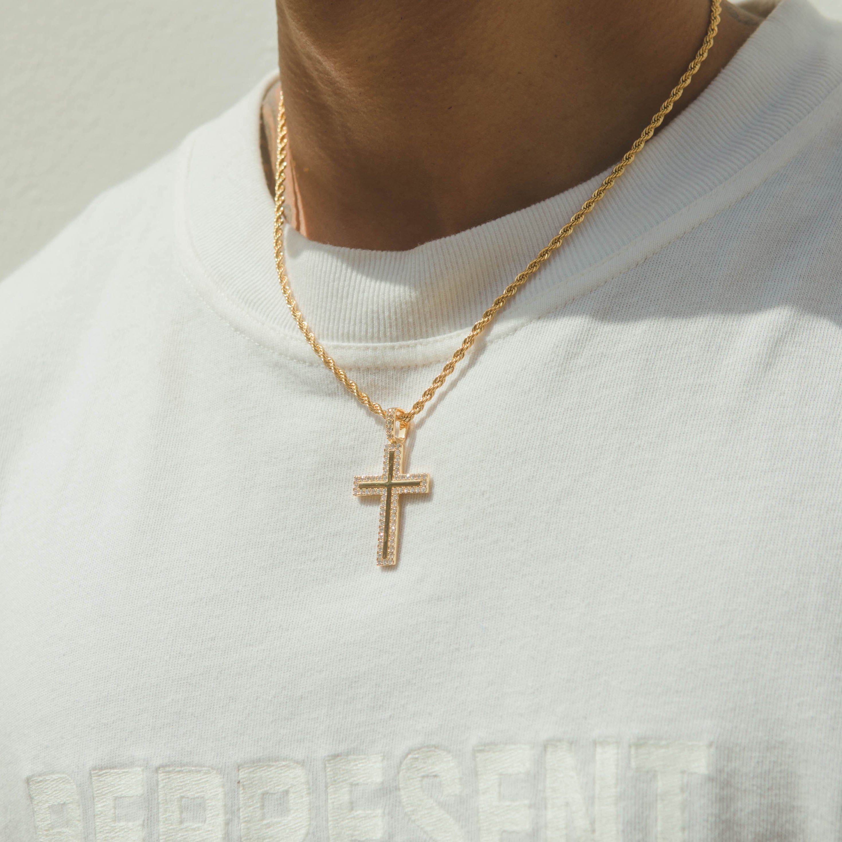 Iced Cross Pendant - Gold