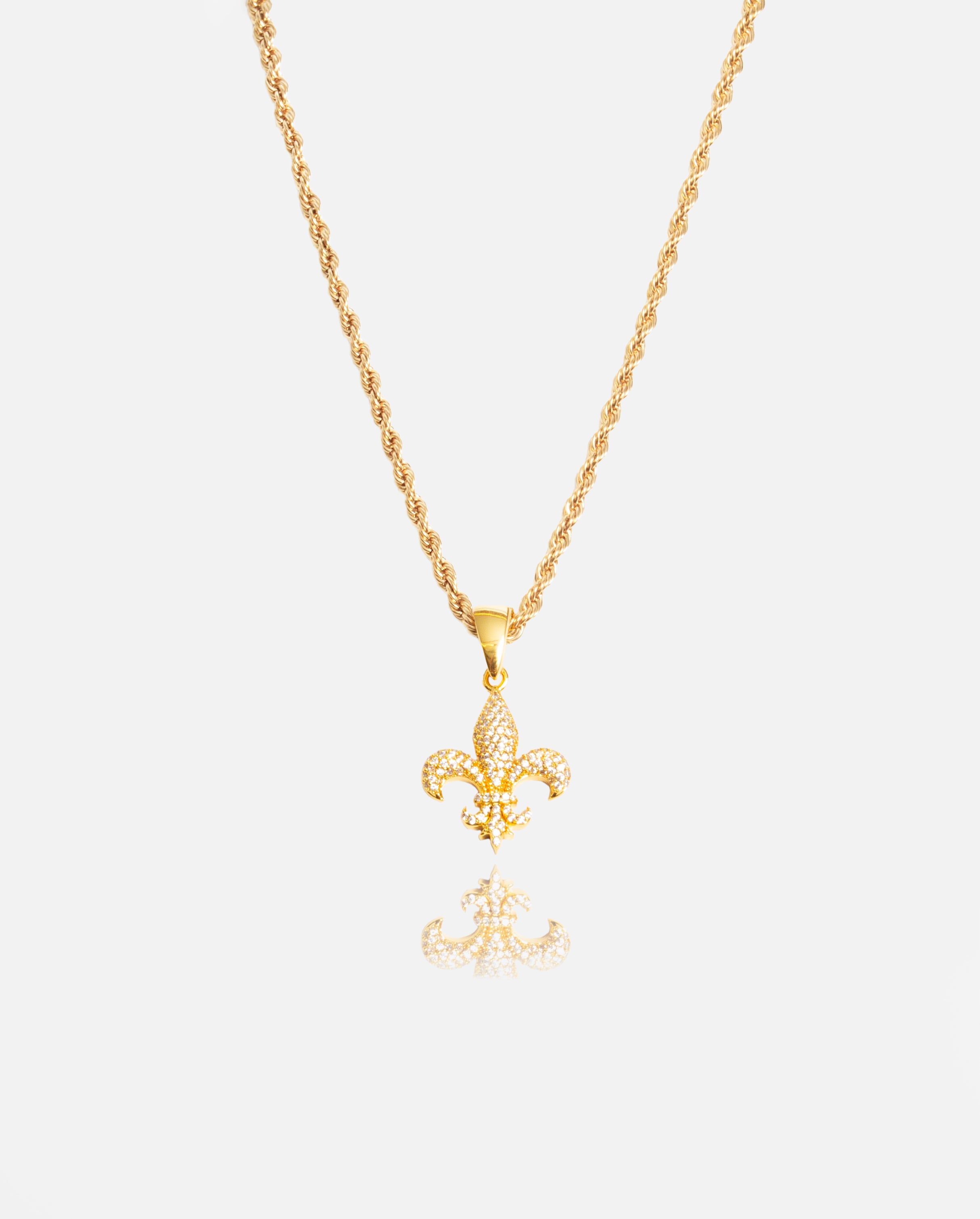 Iced Fleur-de-lis Pendant - Gold