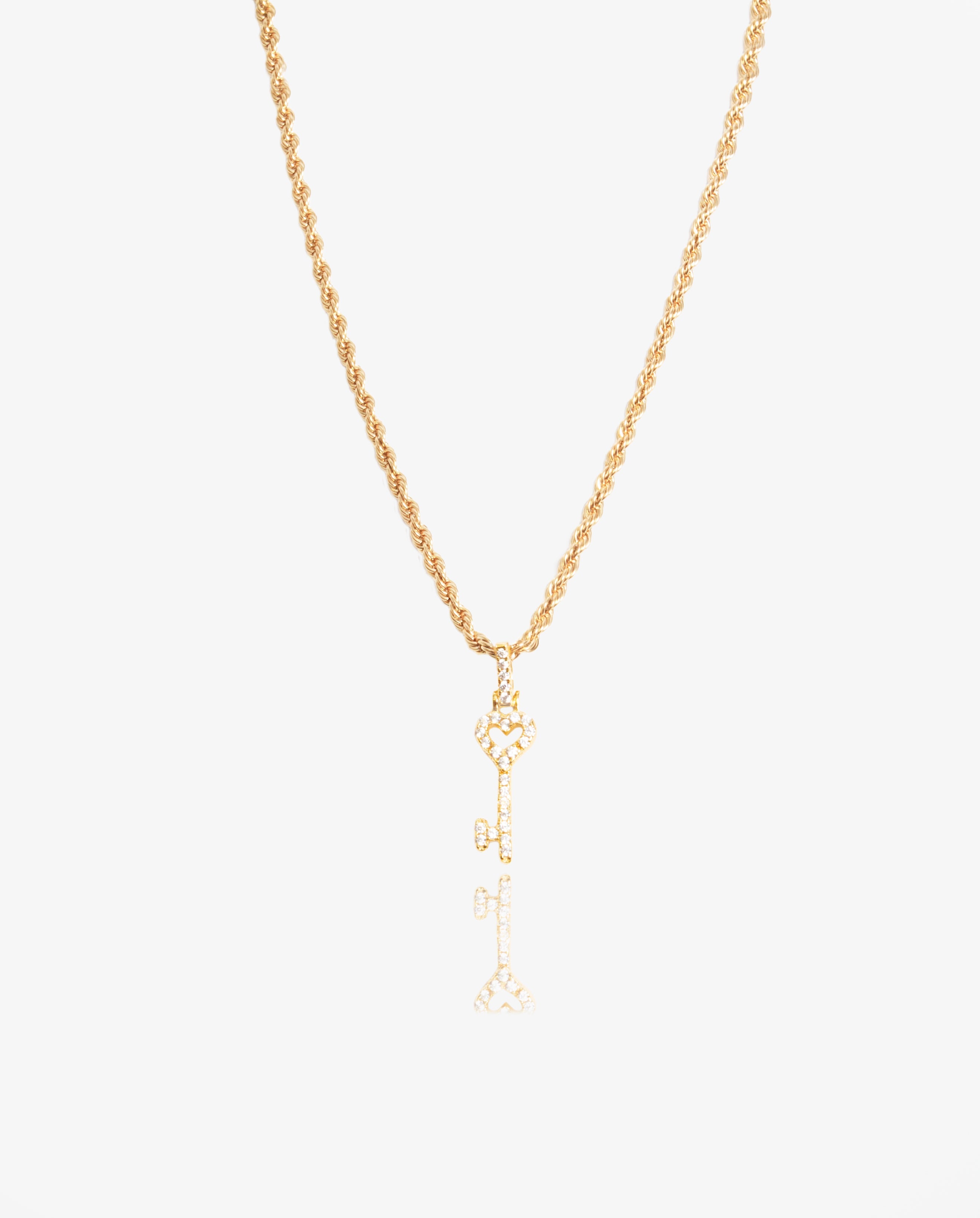 Iced Heart Key Pendant - Gold
