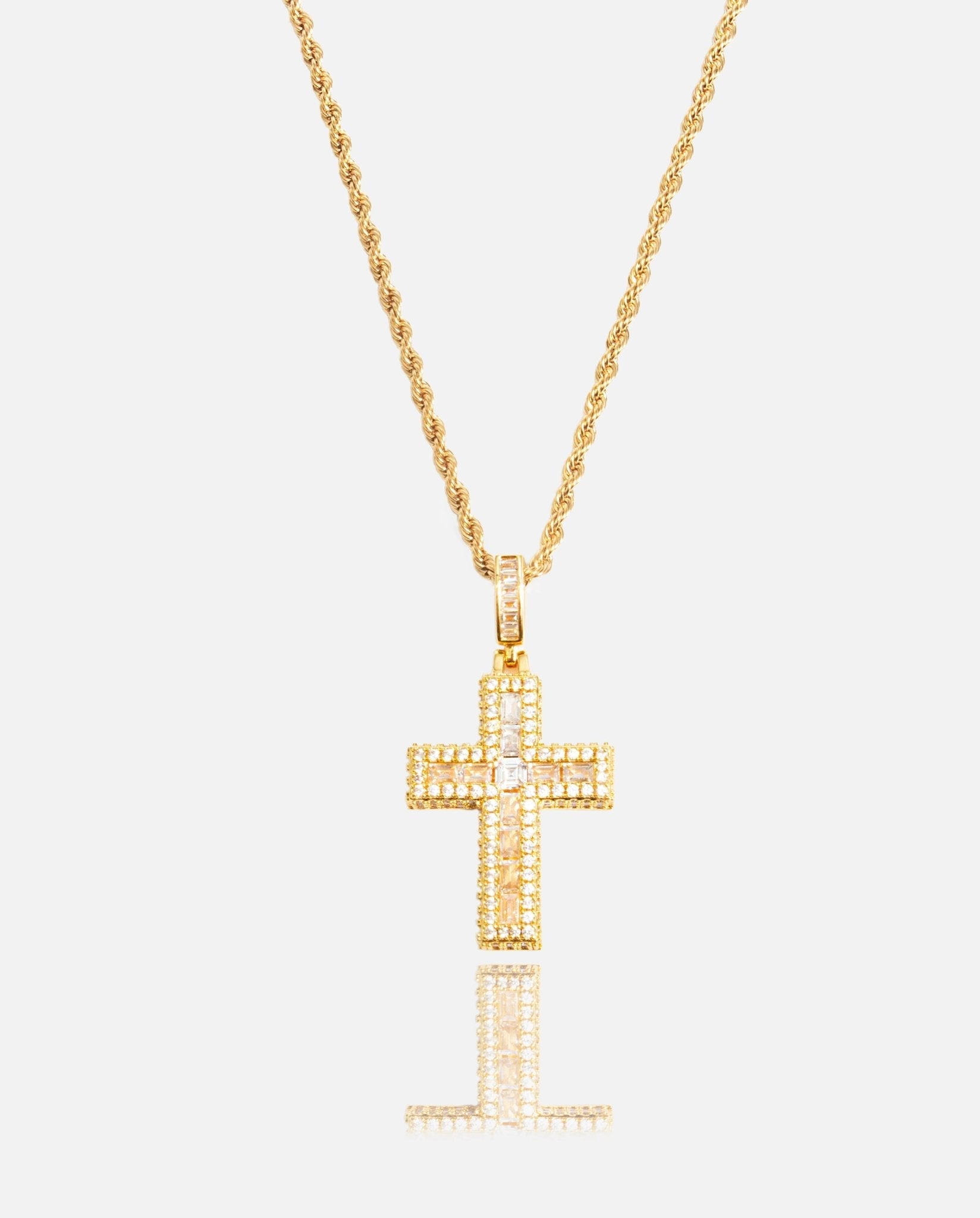 Baguette Cross Pendant - Gold - Cernucci