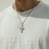 Baguette Cross Pendant - White Gold - Cernucci