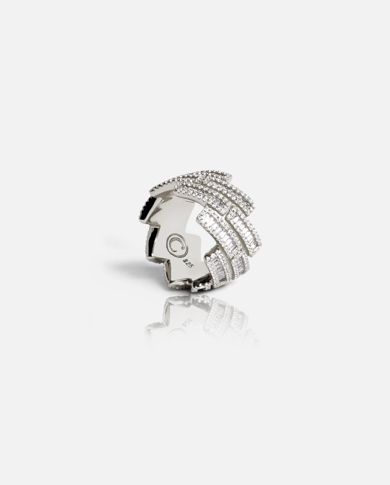 Baguette Prong Cuban Ring - White Gold - Cernucci