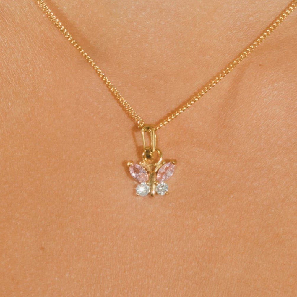 Butterfly Gem Necklace - Gold - Cernucci